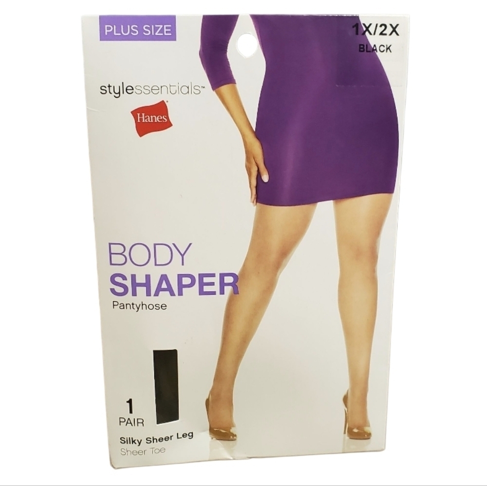 New Hanes Style Essentials Women's Black Body Shaper Pantyhose 1X/2X